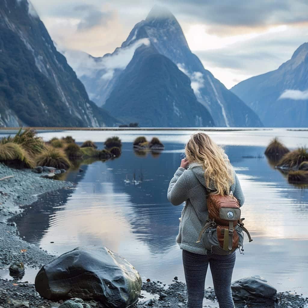 Caroline in Milford Sound, New Zealand