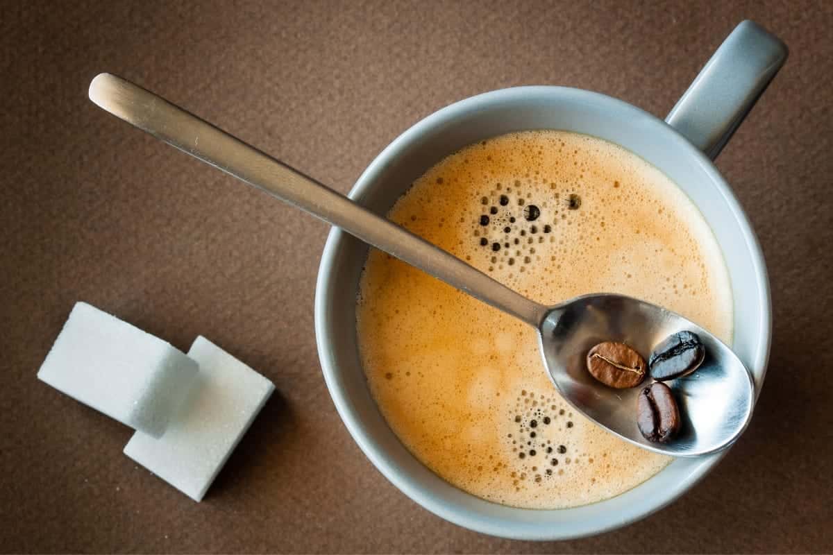 A steaming cup of freshly brewed New Zealand coffee with stunning local scenery in the background