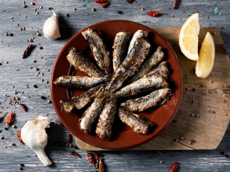 simple plate of grilled sardines