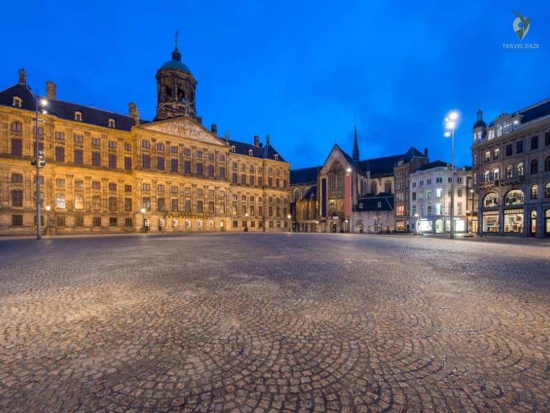 The Royal Palace in Dam square at Amsterdam, Netherlands. Dam square is famous place in Amsterdam