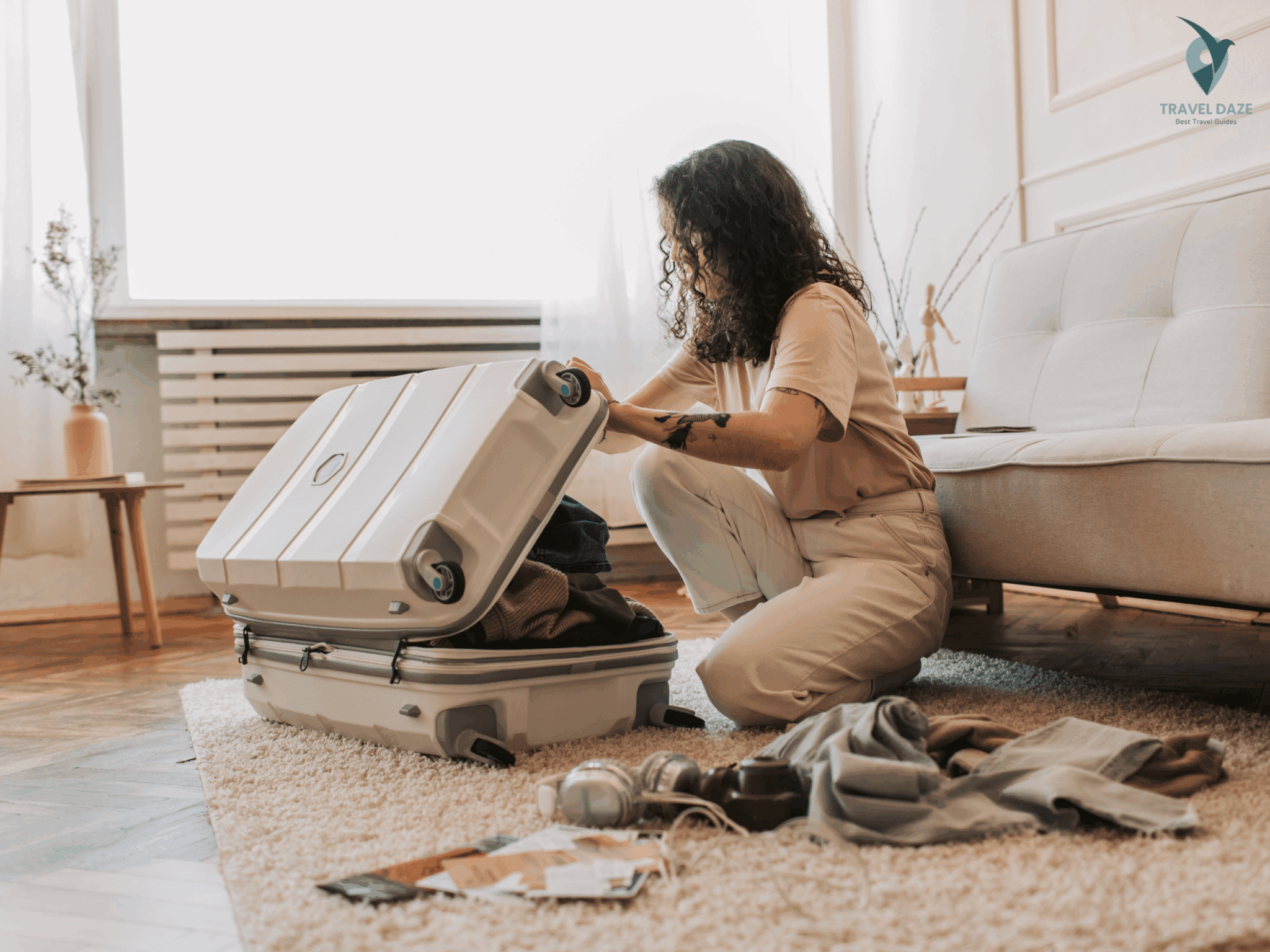 A Woman Packing Her Luggage for Shoulder Season Travel
