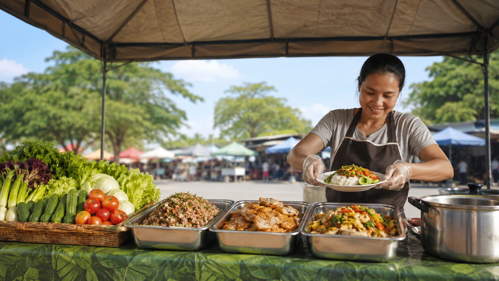 US cities where travel costs $35-$190 a day served at an outdoor market food stall