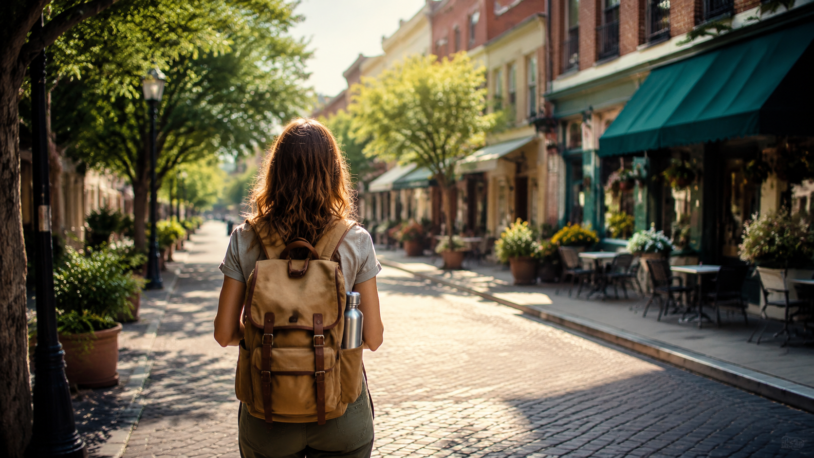 Budget traveler exploring local streets and affordable dining options downtown